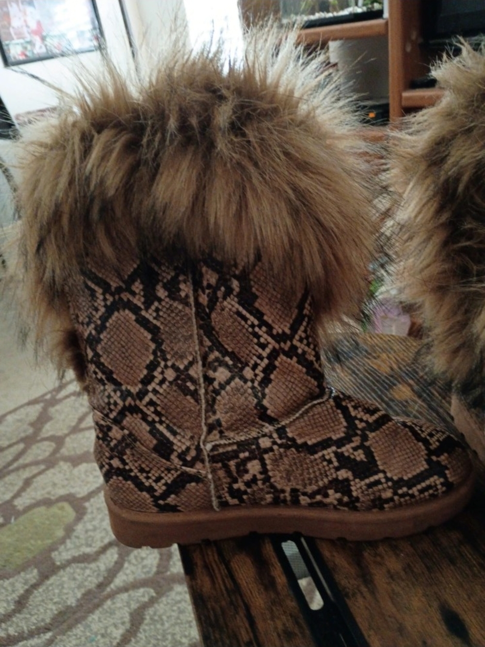 Faux Fur Snake-Print Tall Winter Boots in Brown - Picture 5 of 9